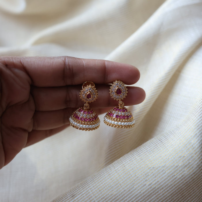 Heritage ruby white stone jumka earrings  HJ4718