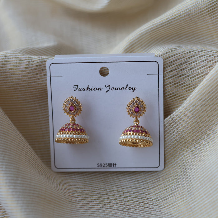 Heritage ruby white stone jumka earrings  HJ4718