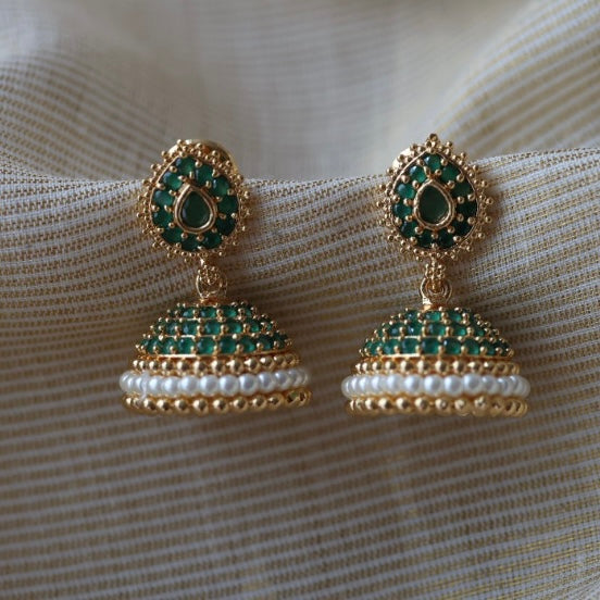 Heritage green stone jumka earrings  HJ4719