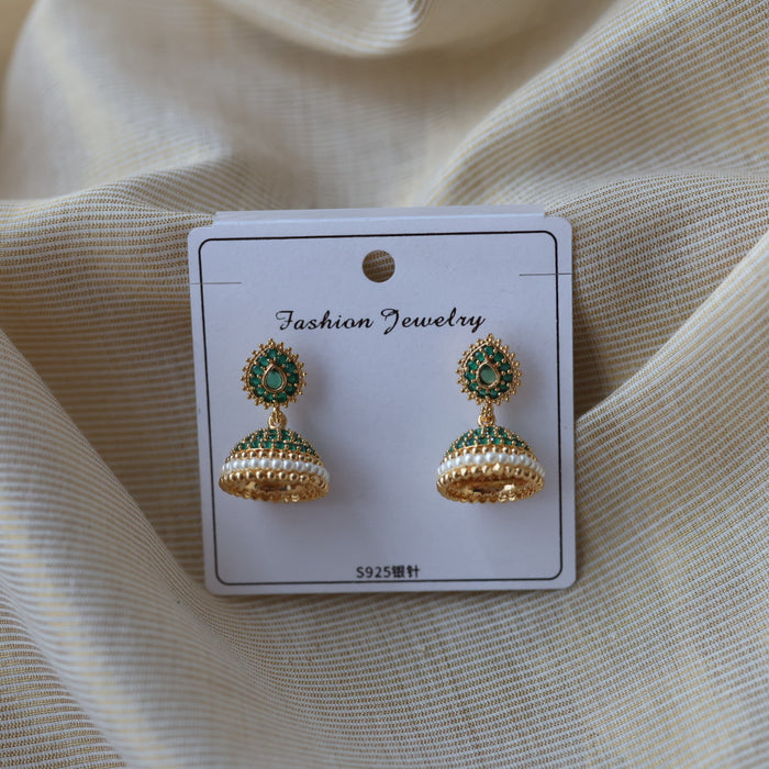 Heritage green stone jumka earrings  HJ4719