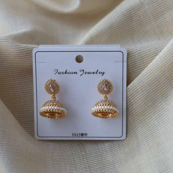 Heritage white stone jumka earrings  HJ4720