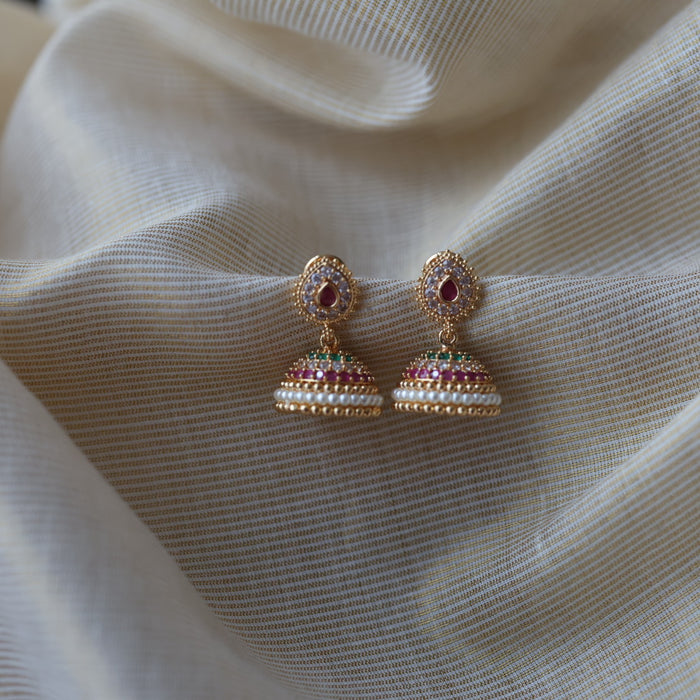 Heritage ruby green white stone jumka earrings  HJ4723