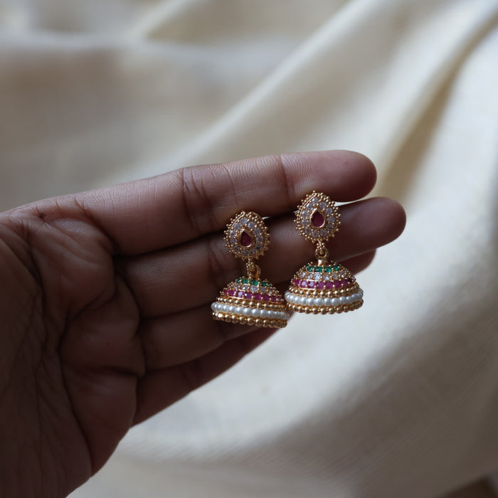 Heritage ruby green white stone jumka earrings  HJ4723