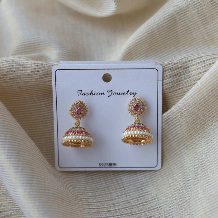 Heritage ruby green white stone jumka earrings  HJ4723