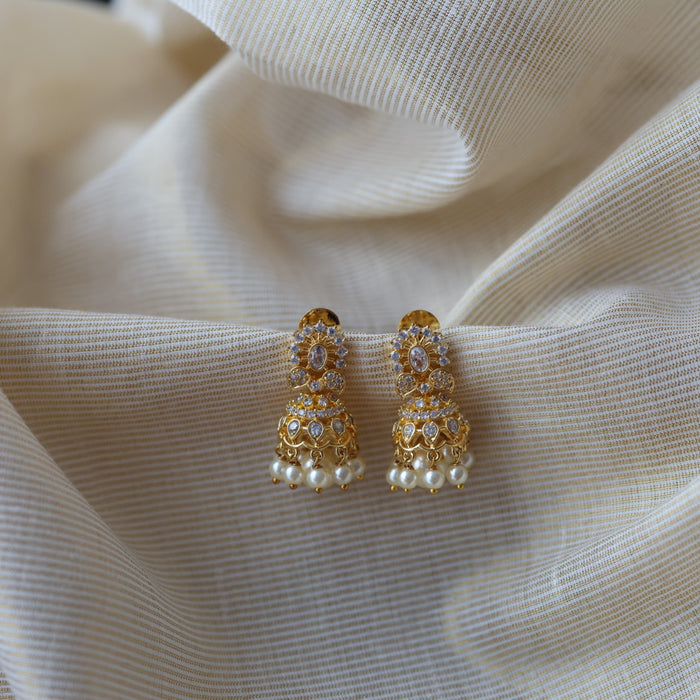 Heritage white stone jumka earrings  HJ4728