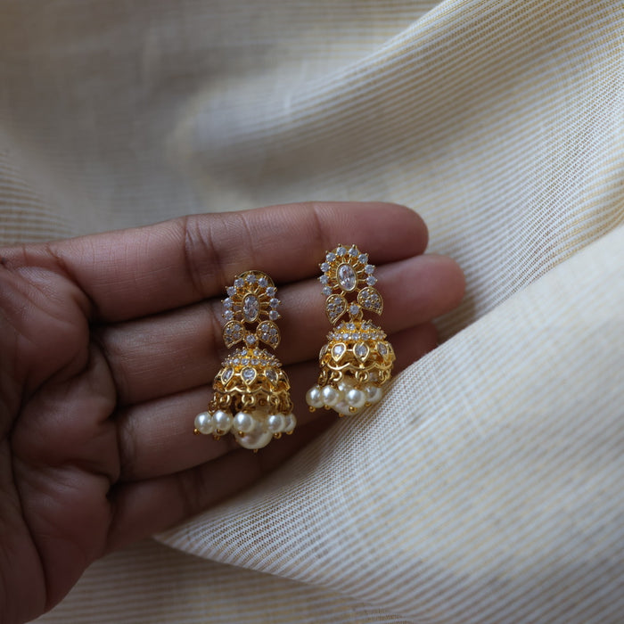 Heritage white stone jumka earrings  HJ4728