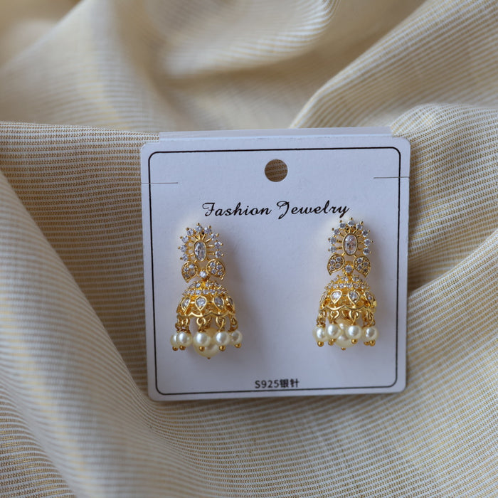 Heritage white stone jumka earrings  HJ4728