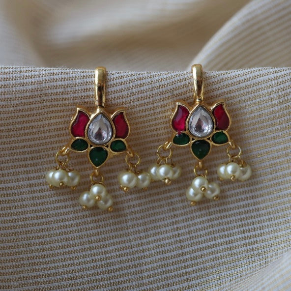Antique ruby stone green bead bugati studd earrings  AS4720