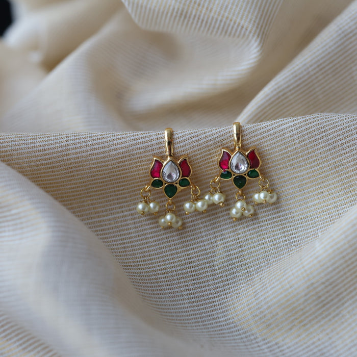 Antique ruby stone green bead bugati studd earrings  AS4720