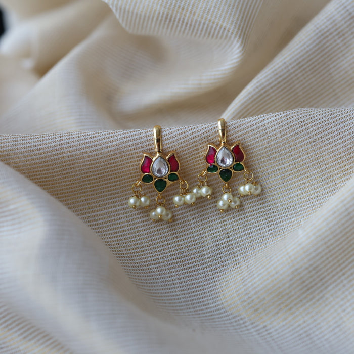 Antique ruby stone green bead bugati studd earrings  AS4720