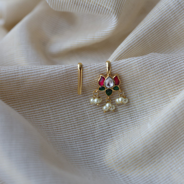 Antique ruby stone green bead bugati studd earrings  AS4720