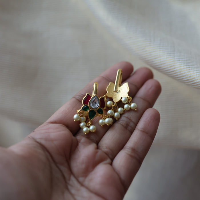 Antique ruby stone green bead bugati studd earrings  AS4720