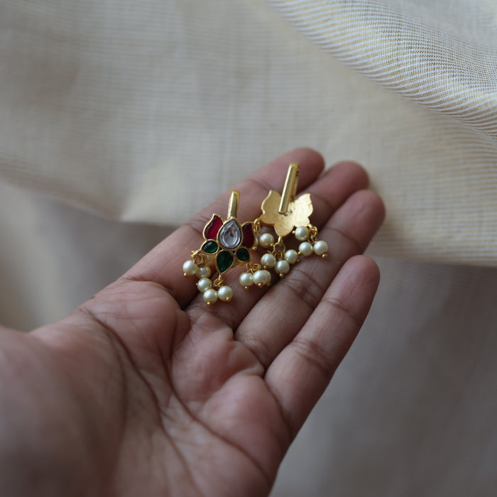 Antique ruby stone green bead bugati studd earrings  AS4720