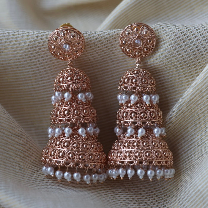Trendy rosegold layer jumka earrings TJ7633