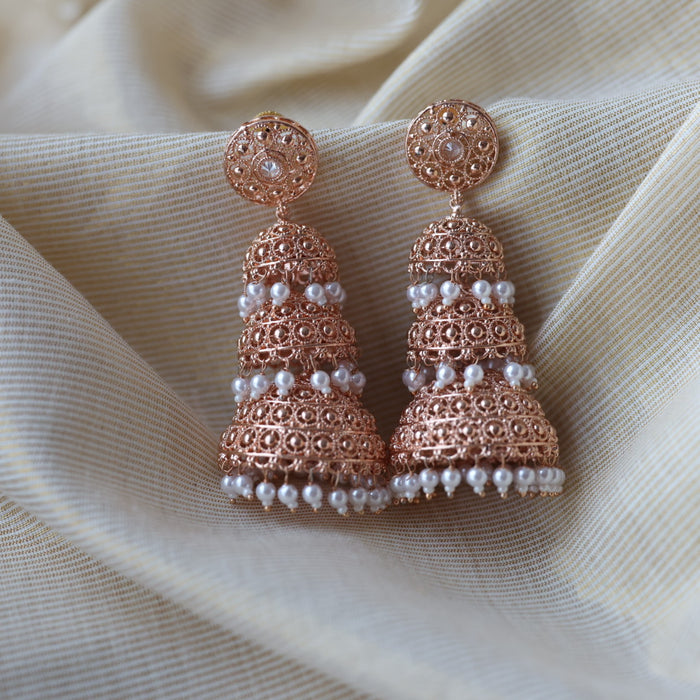 Trendy rosegold layer jumka earrings TJ7633