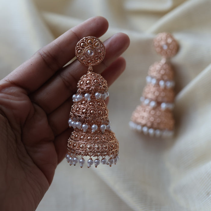 Trendy rosegold layer jumka earrings TJ7633