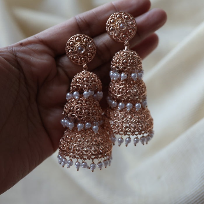Trendy rosegold layer jumka earrings TJ7633