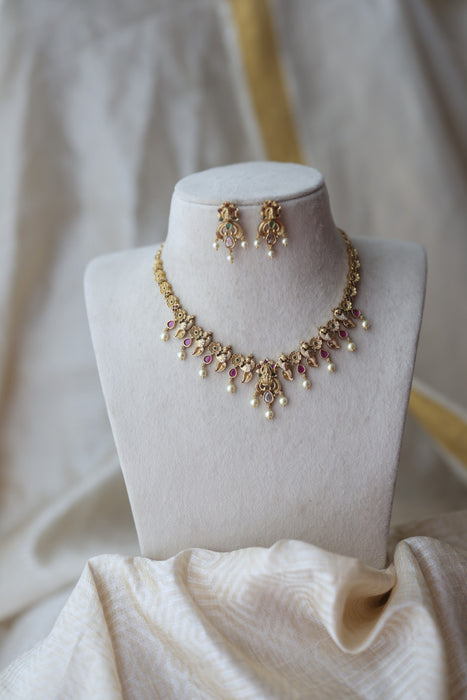Antique multi stone short necklace TTS417