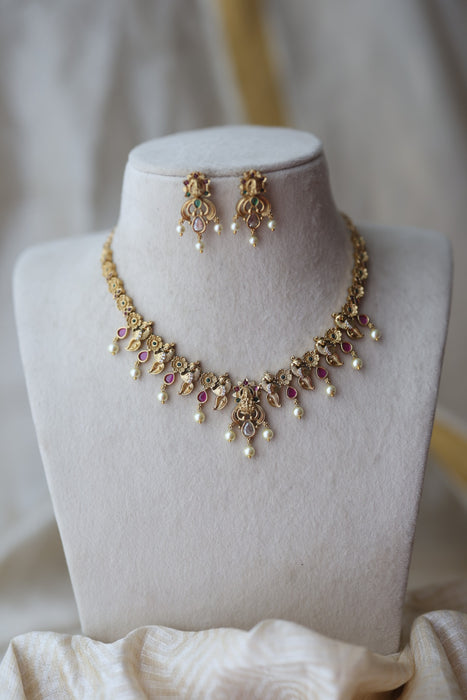 Antique multi stone short necklace TTS417