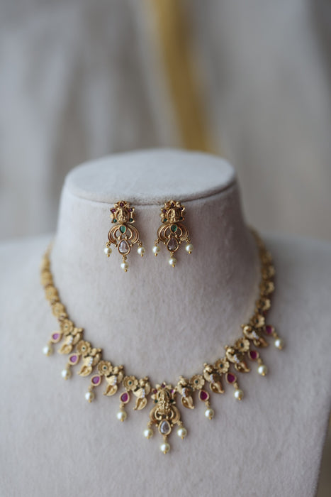Antique multi stone short necklace TTS417