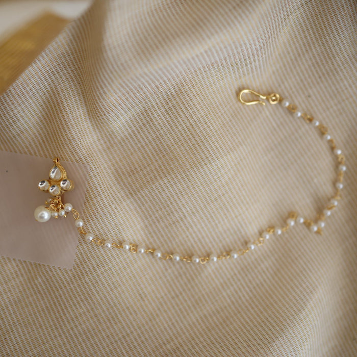 Heritage white stone gold plated nosering HN00129