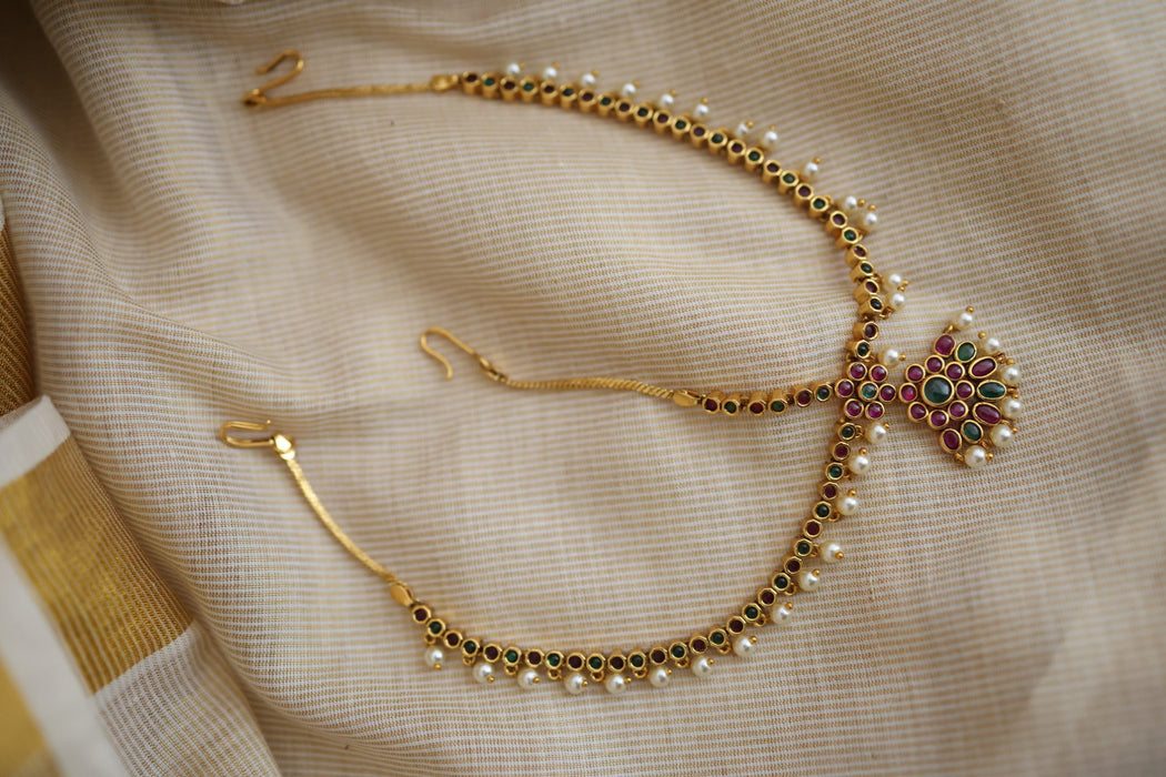 Antique ruby green stone three side tikka design tikka AT02222