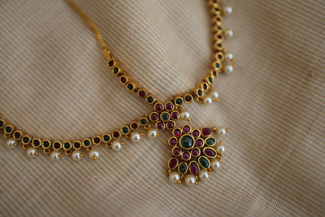 Antique ruby green stone three side tikka design tikka AT02222