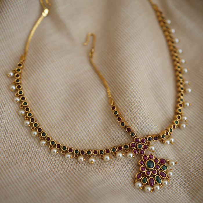 Antique ruby green stone three side tikka design tikka AT02222