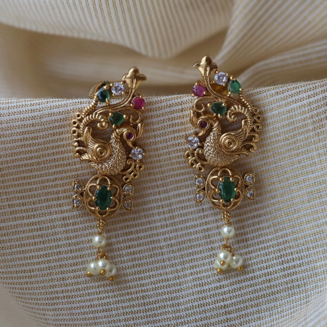 Antique ruby stone green stone studd earrings  AJ8662