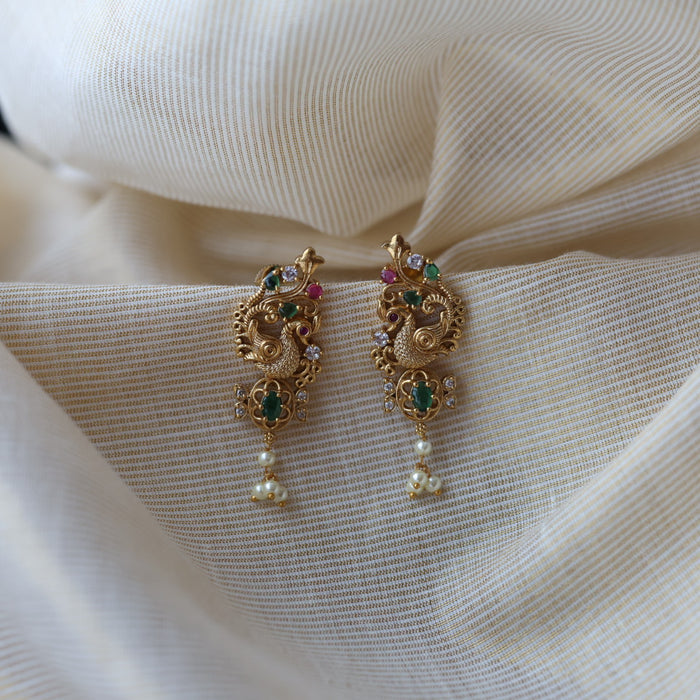 Antique ruby stone green stone studd earrings  AJ8662