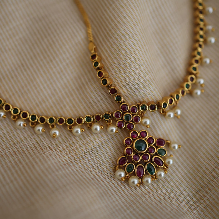 Antique ruby green stone three side tikka design tikka AT02222