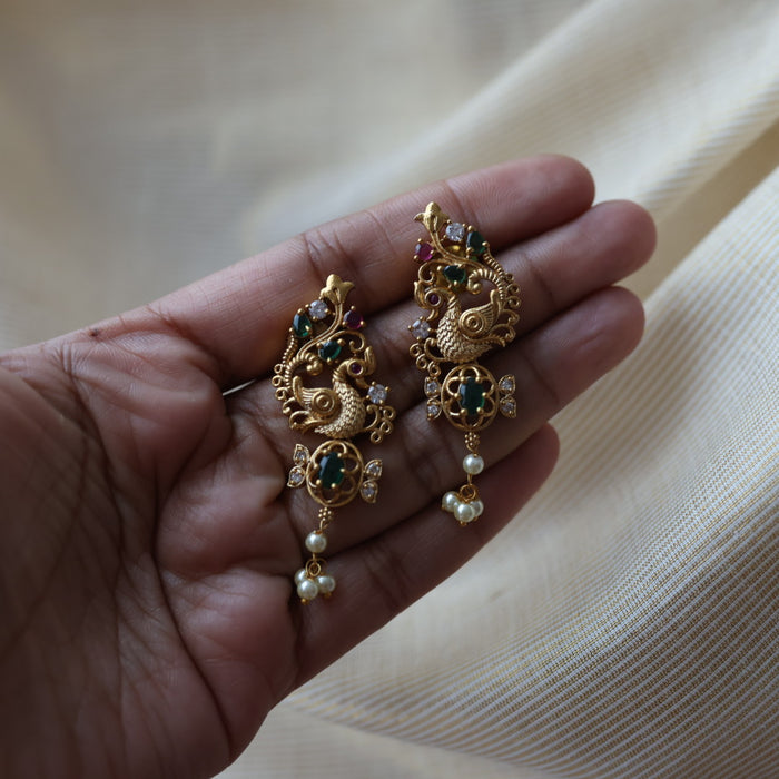 Antique ruby stone green stone studd earrings  AJ8662