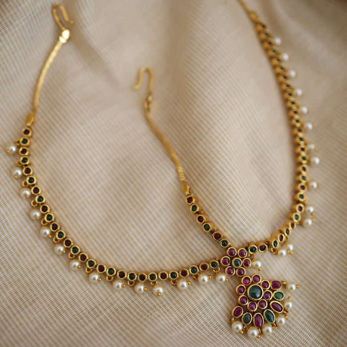 Antique ruby green stone three side tikka design tikka AT02222