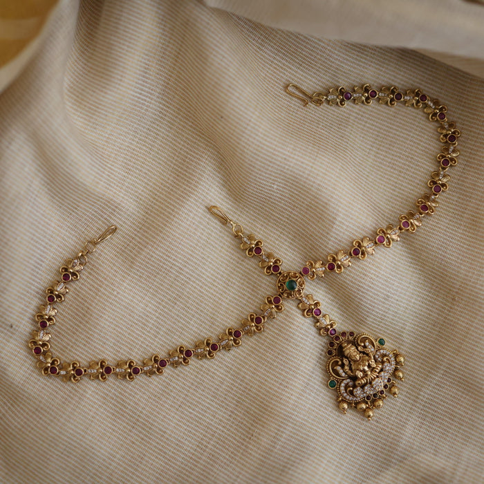 Antique ruby green stone three side tikka design tikka AT0289