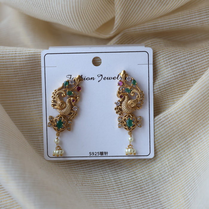 Antique ruby stone green stone studd earrings  AJ8662