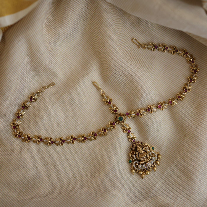 Antique ruby green stone three side tikka design tikka AT0289