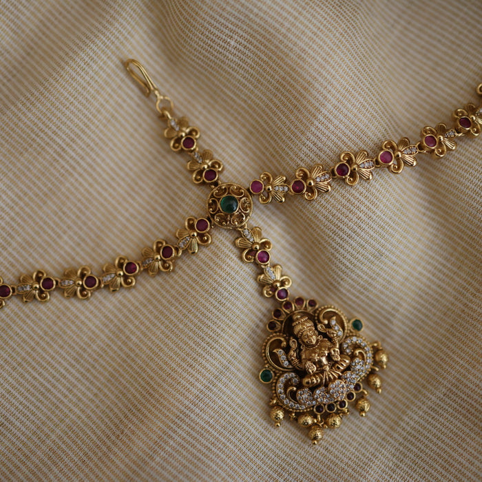 Antique ruby green stone three side tikka design tikka AT0289