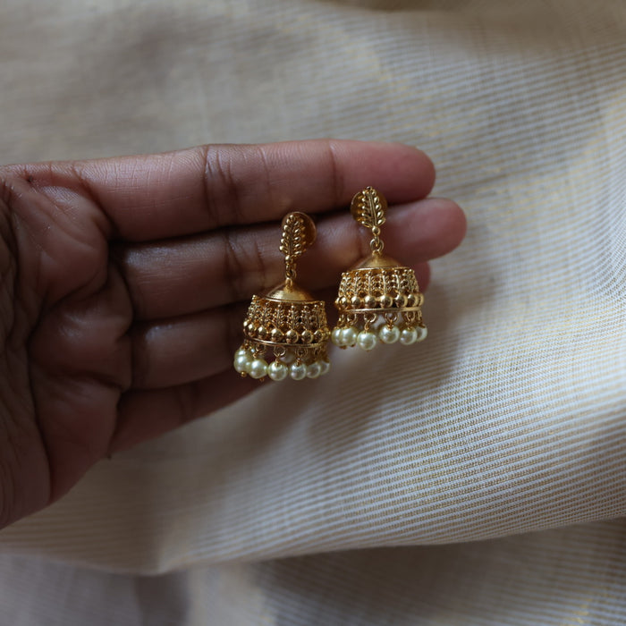 Antique gold and pearl jumka earrings AJ00123
