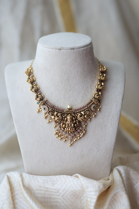 Antique temple design short necklace with earrings  G672