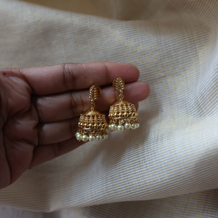 Antique gold and pearl jumka earrings AJ00123