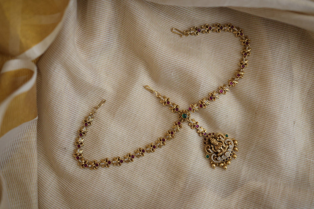 Antique ruby green stone three side tikka design tikka AT0289