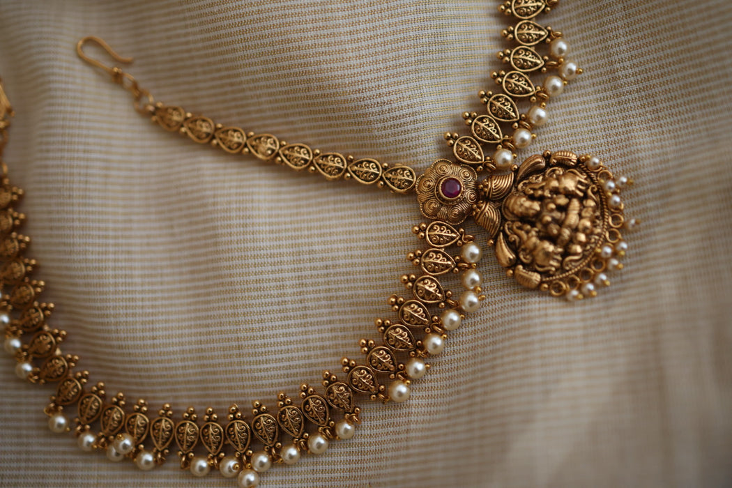 Antique ruby green stone three side tikka design tikka AT02288