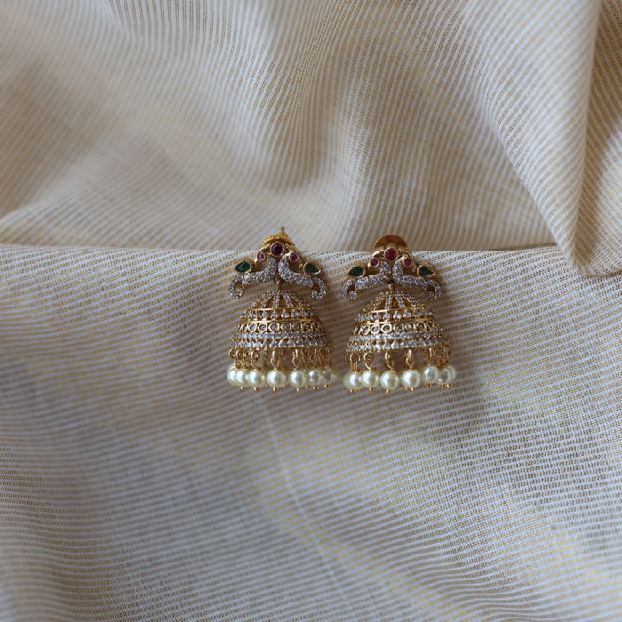 Antique ruby green white stone jumka earrings AJ990