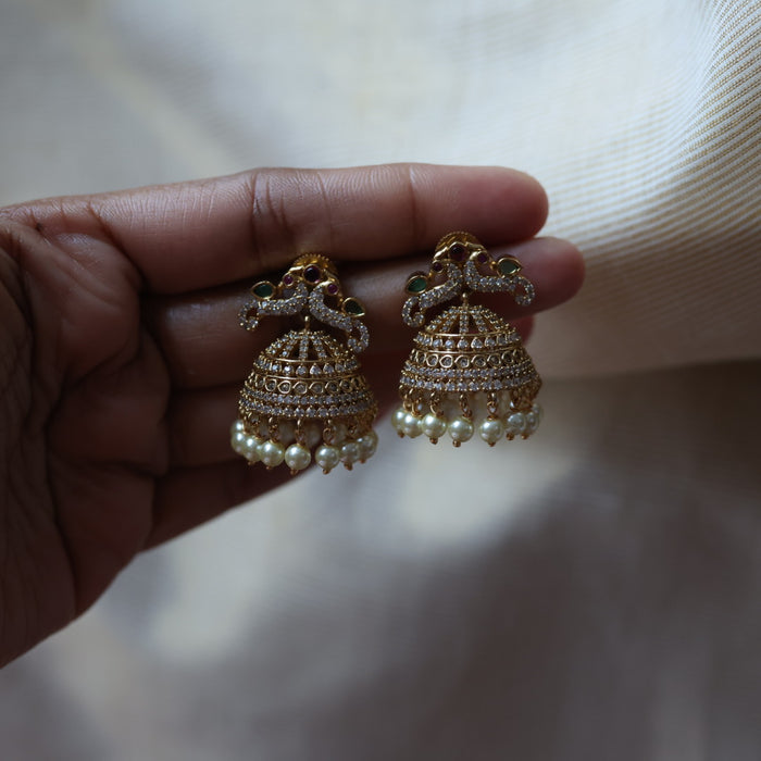 Antique ruby green white stone jumka earrings AJ990