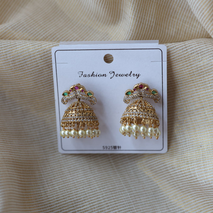 Antique ruby green white stone jumka earrings AJ990