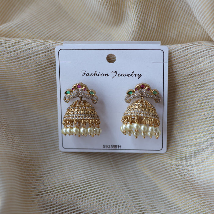 Antique ruby green white stone jumka earrings AJ990