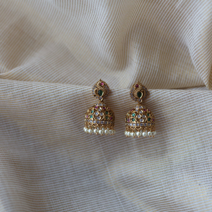 Antique ruby green white stone jumka earrings AJ69779