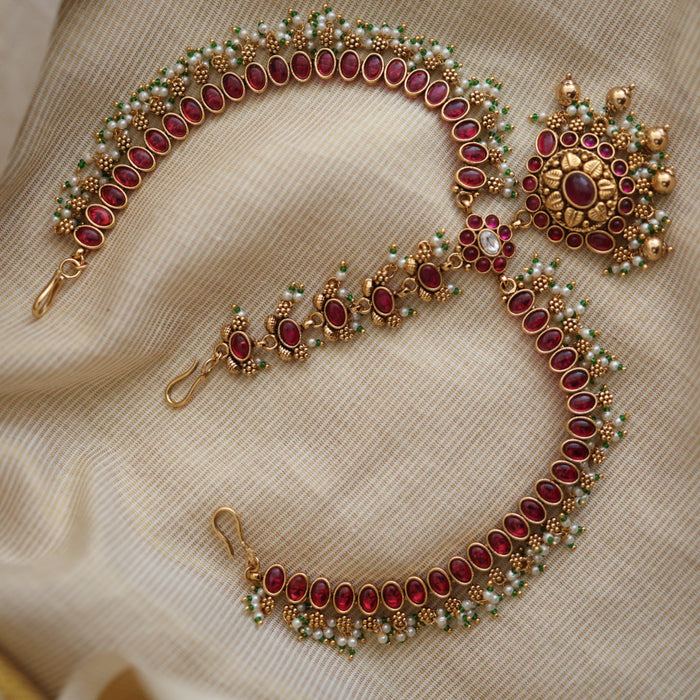 Antique ruby green stone three side tikka design tikka AT022122