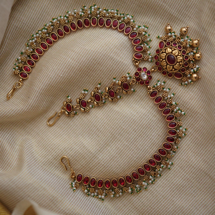 Antique ruby green stone three side tikka design tikka AT022122