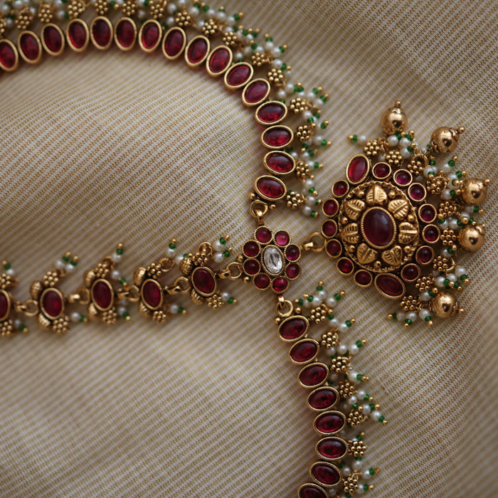 Antique ruby green stone three side tikka design tikka AT022122